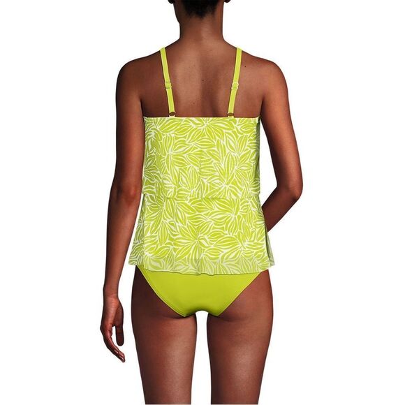 CLand's End Plus Size Tankini Mesh tiered chlorine resist Lime Egret floral L - Picture 4 of 5